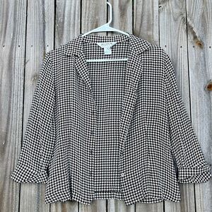 90s Y2K 100% silk top houndstooth Allison Taylor blouse black white size medium